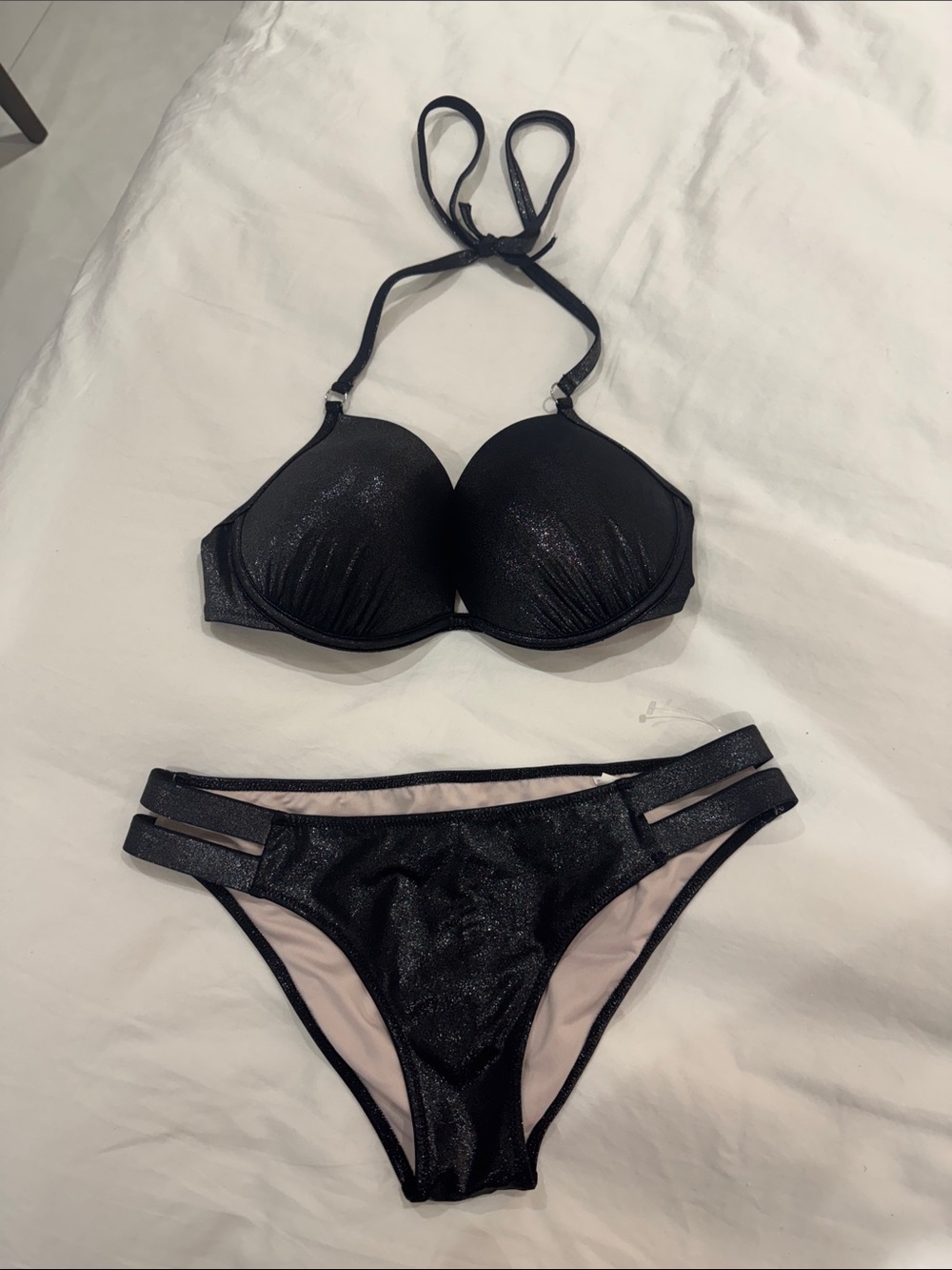 Shade & Shore Black Shimmer Push-Up Bikini Set